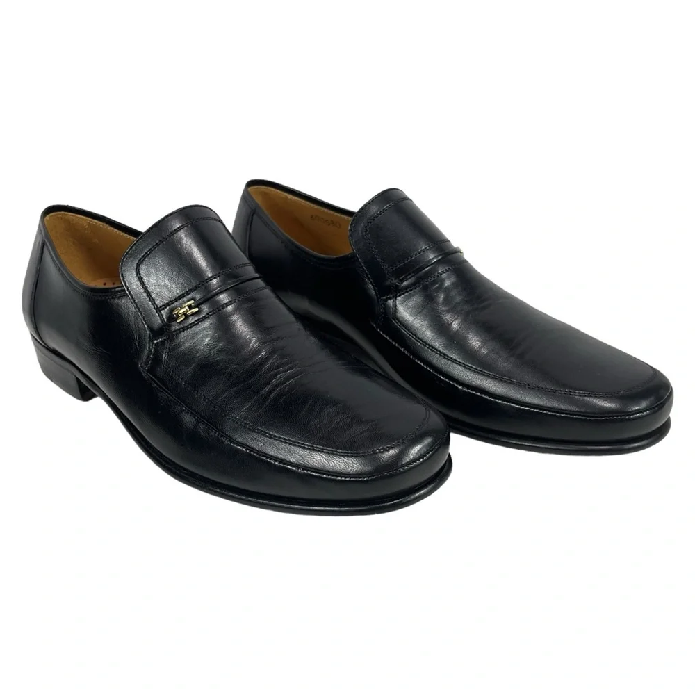 Magnanni Mens 7.5 Black Leather Slip On Loafers Made‎ in Spain 6492